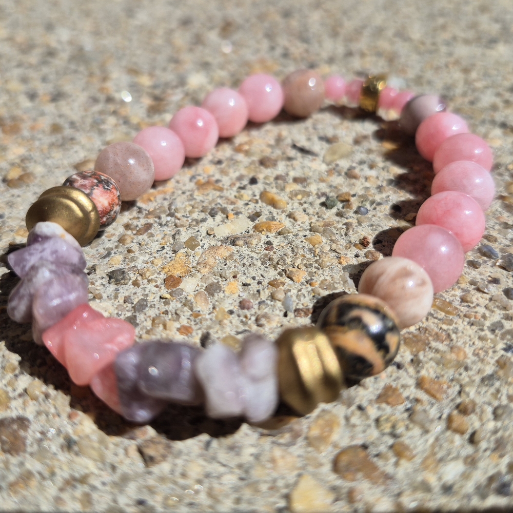 Majestic Natural Pink Jade And Amehtyst Handmade Braclet!